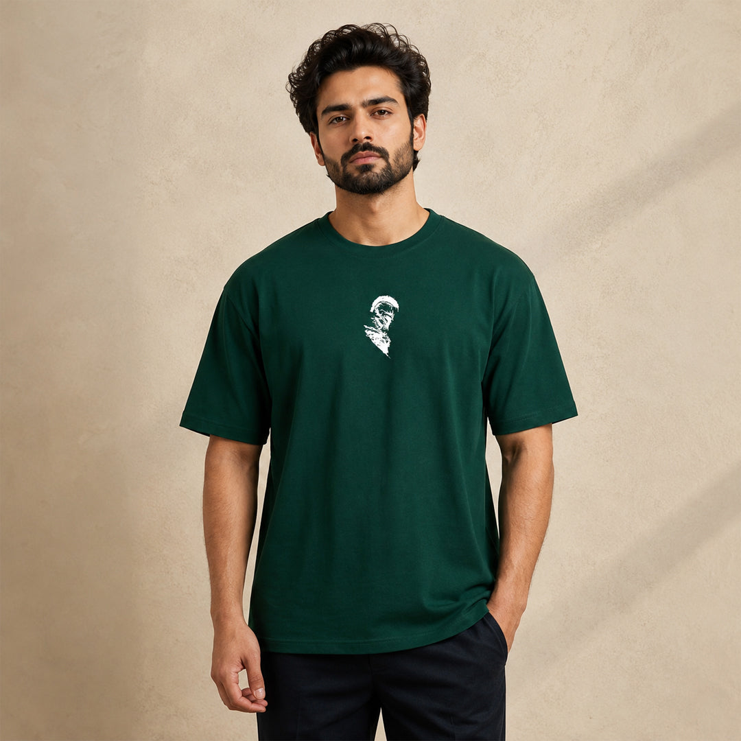 Abstract Face Graphic T-Shirt – Forest Green